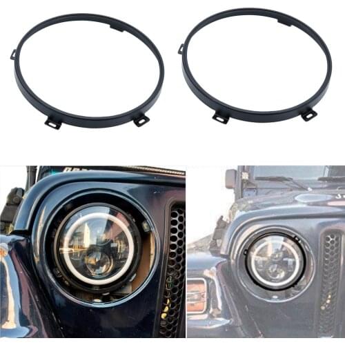 7" Round Black Headlamp Bezel Pair for Jeep Wrangler JK 2007-2018 7 Inch Frame Adapter Module Set Bracket Holder