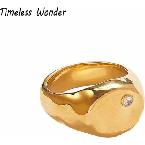 Timeless Wonder Brass Geo Stone Band Rings Women Statement Jewelry Punk Cocktail Gothic Ins Designer Runway Egirl Emo Boho 2617