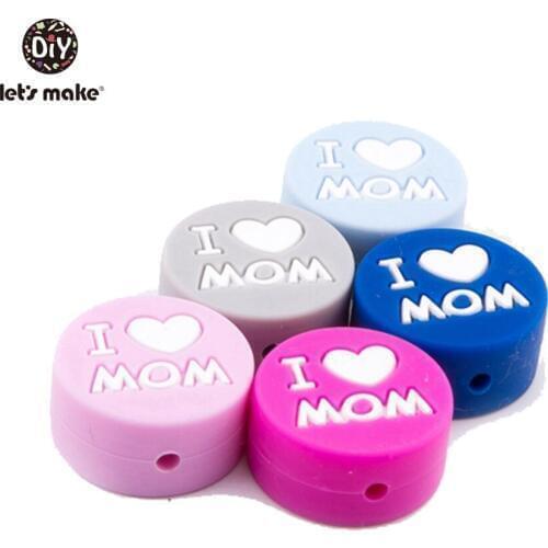 Lets Make 10pc 20mm Baby Silicone Beads I Love Mom Infant Baby Teething Toys DIY Beads For Crib Mobile Silicone Baby Teether