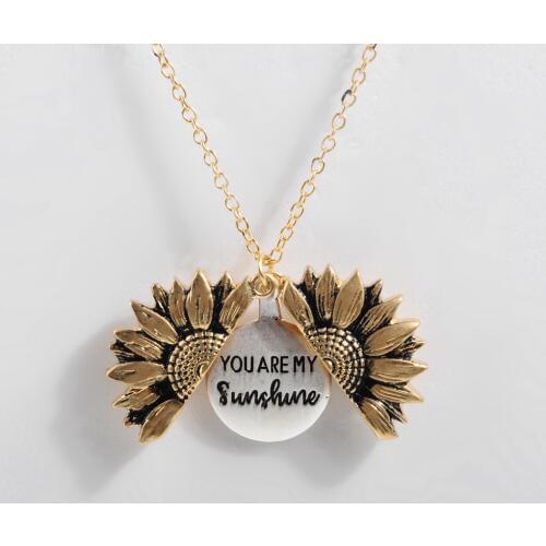 Dropshipping Vintage Boho Sunflower Pendant Necklace Women Ethnic Double-deck Alloy Open Engrave letter Lover Necklaces