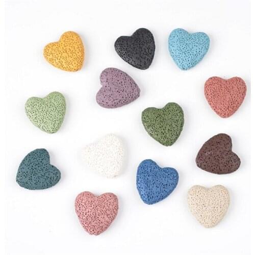 Multi-colored Heart Shape Lava Stone Loose Beads DIY Essential Oil Diffuser Pendants Jewelry Necklace Earrings Making