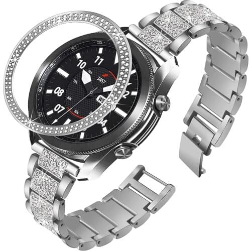 For Samsung Galaxy Watch 3 41mm Band + Bezel Women Men Jewelry Replacement Strap Watch Bezel for Galaxy Watch3 45mm Bracelet