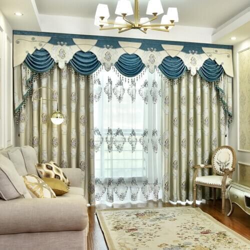Luxury Curtains for Living Dining Room Bedroom European Jacquard Curtains Veil Valance Curtains Tulle Water Soluble Embroidery