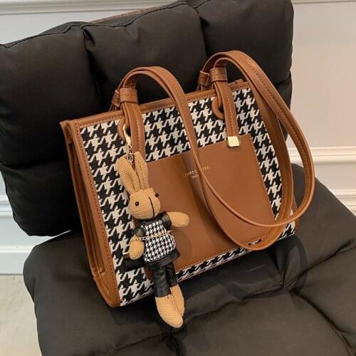 С доставкой Houndstooth Designer Crossbody Shoulder Bags for Women 2021 Winter Simple Lady Shopper Luxury Handbags and Purses