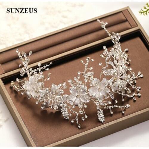 Silver Metal Flowers Wedding Headpiece Crystals Headband Wedding Accessories 2020 SQ459