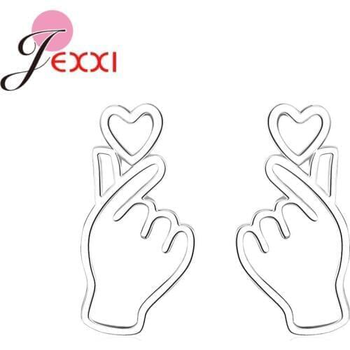New Arrivals Sweet Heart with Hand Shaped Stud Earrings 925 Sterling Silver Accessories Gifts For Women Wedding Jewelry