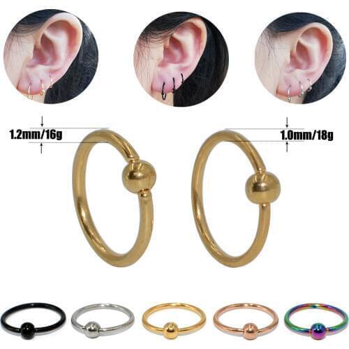 2PCS Stainless Steel Ear Tragus Helix Hoop Ring Earring Captive Bead Ring Eyebrow Nipple Nose Lip Body Piercing Body Jewelry