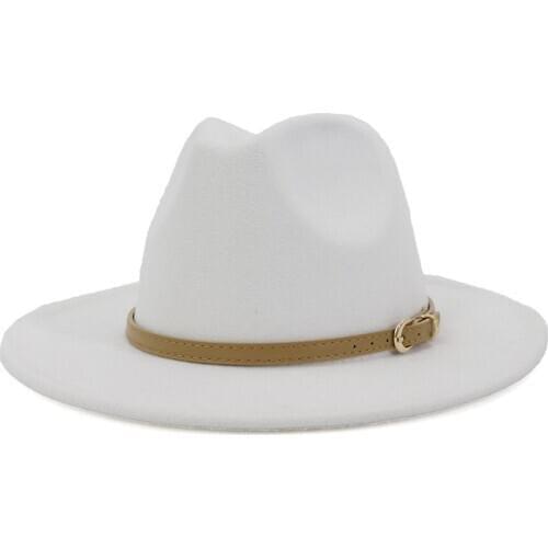 Women Men Wool Fedora Hat With Leather Ribbon Gentleman Elegant Lady Winter Autumn Wide Brim Jazz Church Panama Sombrero Cap