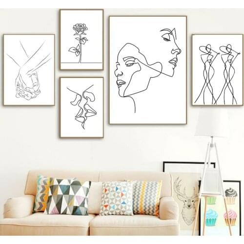 Nordic Minimalist Figures Line Art Prints Woman Face Body Nude Wall Canvas Paintings Drawing Posters Decoration for Livingr