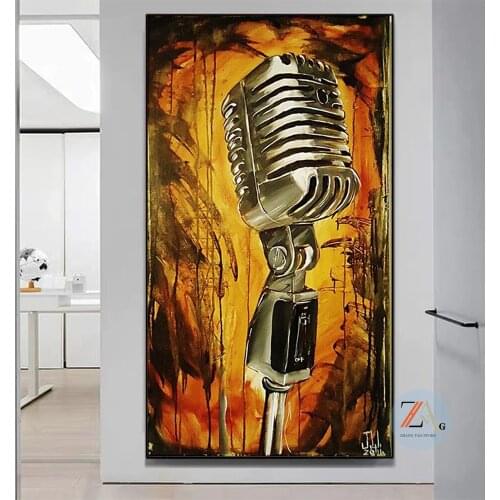Modern Classic Golden Microphone Posters and Prints Canvas Paintings Wall Art Pictures for Living Room Decor (No Frame)