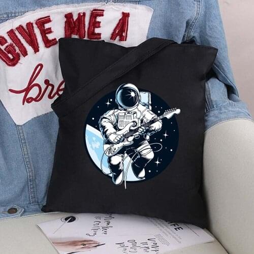 Women Canvas Shoulder Astronaut Pattern Bag Shopping Bags Cotton Cloth Fabric Grocery Handbags Tote Book Bag for Girls