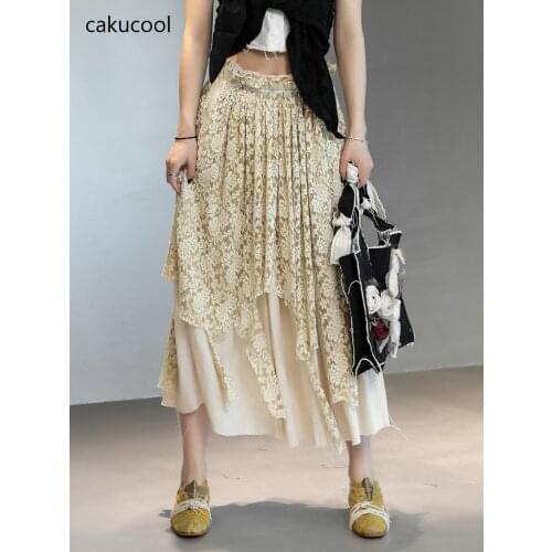 Cakucool dark wind Vintage tie dyed ragged mesh jacquard fairy gauze skirt Japanese color pleated wild Fairy skirt