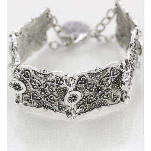 Vintage Bohe Wide Silver Plated Square Chain Linked Adjustable Bracelets & Bangles for Women