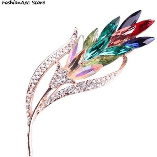 Multi-color Crystal Wheat Brooches For Women Rhinestone Brooch Pin Fashion Jewelry Coat Dress Corsage Flower Style