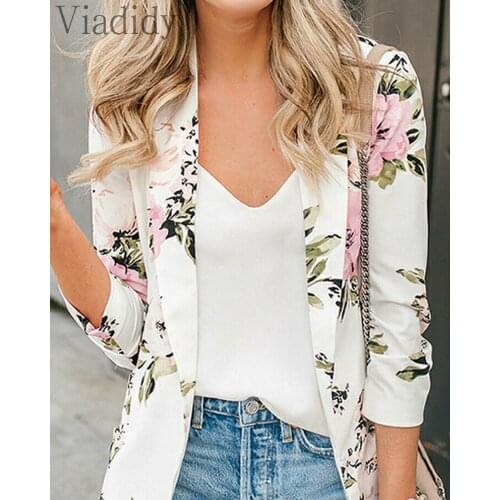 Women Casual Floral Print Slim Fit Jacket