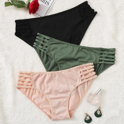 Women Sexy Lingerie 1/3PC Cotton Panties Set Underwear Briefs Solid Cute Sweet Soft Comfort Breathable Lingerie Seamless Panty