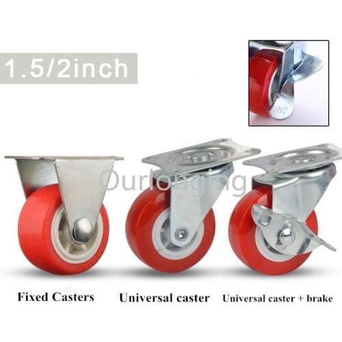 1/5PCS 360 Swivel Furniture Casters Wheels Soft PVC Red Caster Roller Wheel For Platform Trolley Chair