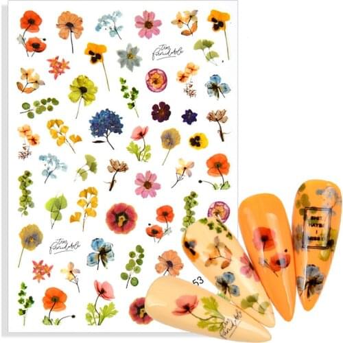 1pcs Flower Lavender Nail Stickers Nail Decals 3D Dried Bouquet Leaf Slider Nail Decoration Manicure Adhesive Tattoo