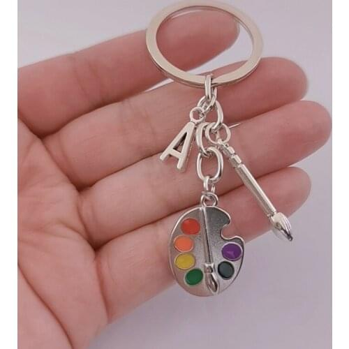 1pcs Painter Palette Oval Tool Brush colors Keychain Draw Letter A-Z Entrepreneurial Keychain Personalized Gift for Painter