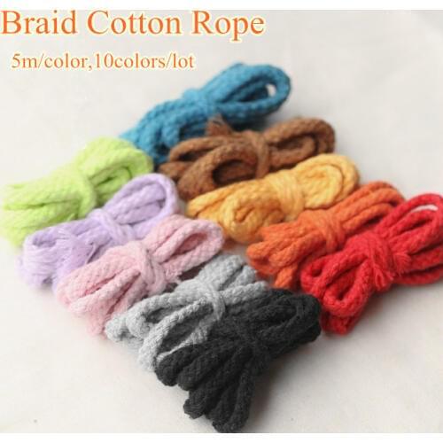 10colors/lot 0.2'' cotton rope braided 5mm x50m colored 8ply DIY Jewellery zakka drawstring cord lacing cord free shipping HOT
