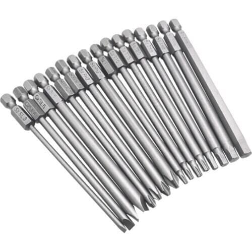 16pcs/set Steel Hex Torx Screwdriver Drill Bits Security Magnetic Head 100mm