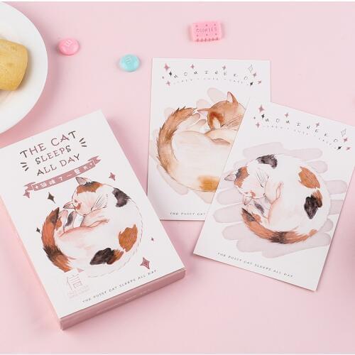 30 Pcs/Set Kawaii Cat Sleeping Postcard /Greeting Card/Message Card/Christmas And New Year Gift