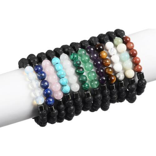 ASHMITA Natural Lava Beads 8mm Tiger Eye Bracelet Stone Essential Oil Yoga Healing Stretch Bangle for Women
