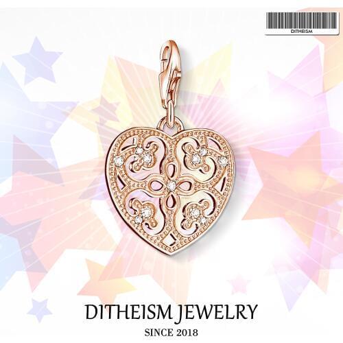 Openwork Heart Rose Charms,2018 Fashion Jewelry 925 Sterling Silver Romantic Gift For Women Girls Fit Bracelet Necklace Bag
