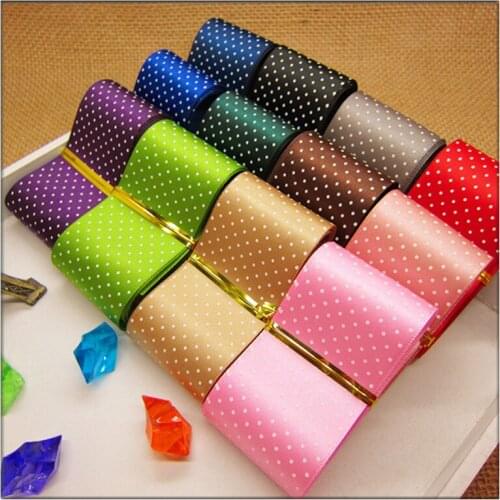 Free shipping Dot Printed Ribbon 1-1/2'' 38mm satin ribbon,12 color mixed