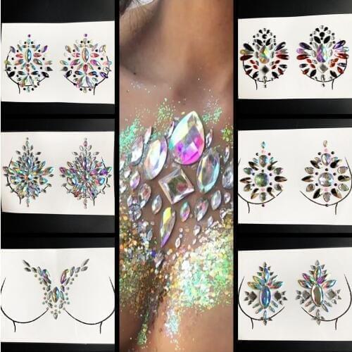 Glitter Breast Jewelry Tattoo Sticker For Party Show Festival Flash Nipple Rhinestone Paste Decors Temporary Breast Gem Stickers