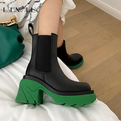 Lsewilly Plus Size 34-42 Genuine Leather Chelsea Boots Women Slip On Thick Bottom Platform Boots Ladies Ankle Boots Female Shoes