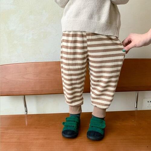 Boys Trousers 2021 New Autumn Winter Harem Pants Striped Fashion Kids Girls Loose Pants Bottoms Infant Big Pocket Pants