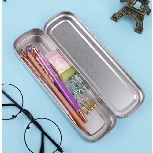 Iron Pen Case Portable Pencil Box Student Stationery Storage Office Supply M5TE