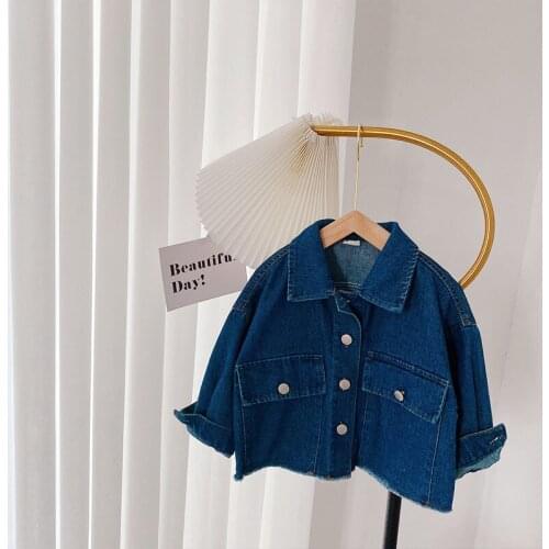 Autumn Childrens Solid Long Sleeve Lapel Collar Pockets Denim Jeans Jackets Girls Casual Outerwear Kids Fashion Coats Casaco