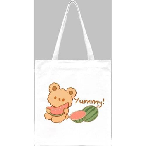 Canvas Bag Casual Fashion Large Capacity New Fun Pattern Of Bear Eats Watermelon Cartoon Printed Tote Harajuku Punk Shopper Bag