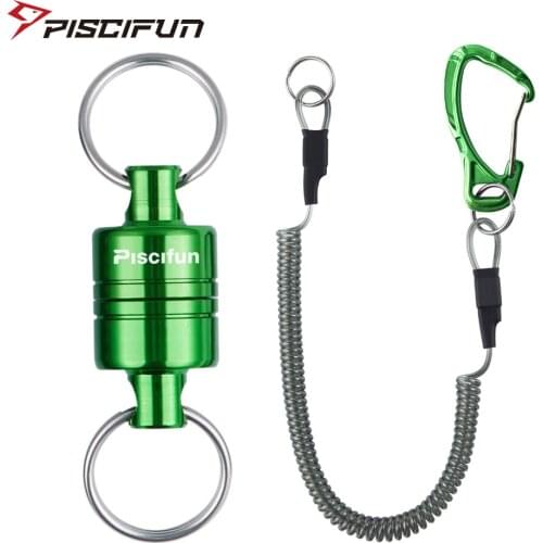 Piscifun Magnetic Net Release Fly Fishing Tying Tool Aluminum Strong Train 2Pcs Net 7.7LB Lanyard Cable Pull 3.5KG Green