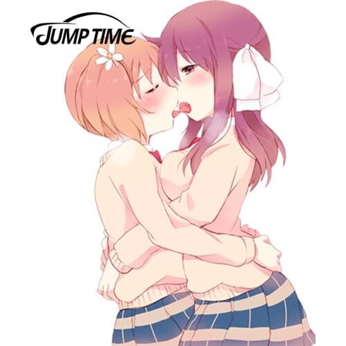 JumpTime 13cm x 9.4cm 3D Car Styling Sakura Trick Anime Vinyl Sticker Rear Windshield Car Sticker Sexy Kiss Girls Graphics JDM
