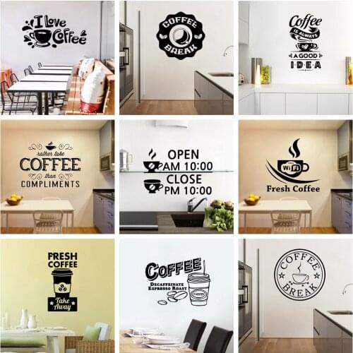 Creative coffee Stickers Vinyl Wall Decals For Coffee Rooms Decor Wall Sticker Kitchen Room Decor Decal Wallpaper Mural