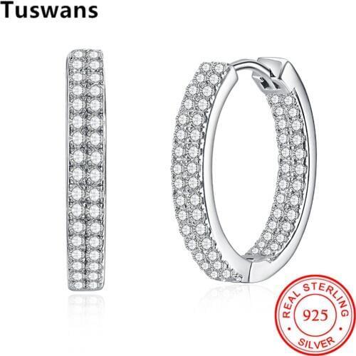 Round Trendy For Women 925 Sterling Silver Earrings Brilliant Zircon Lightweight Simple Delicate Birthday Jewelry Gifts To Her