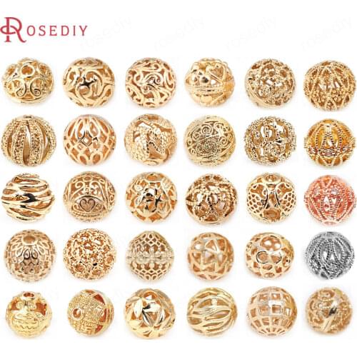 6PCS 10MM 24K Champagne Gold Color Plated Brass Hollow Round Beads Bracelet Beads High Quality Diy Jewelry Accessories