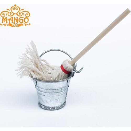 Scale 1:12 Dollhouse Miniature Kitchen Garden Mop Bucket Classic Pretend Play Furniture Cute Toys Creative Gifts Presents