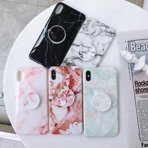 Fashion Marble Phone Case For iPhone XS 11 12 Mini Pro Max XR X 8 7 6s 6 Plus Soft Silicone Grip Holder Stand Back Cover Luxury