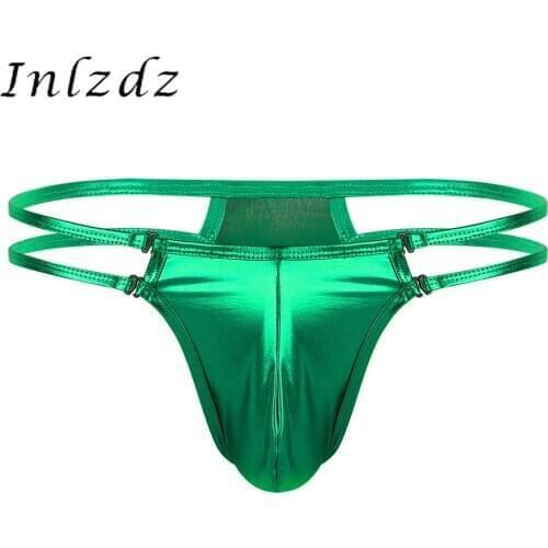 Mens Lingerie Underwear Shiny Metallic Low Rise Bulge Pouch T-Back Glossy Jockstrap G-string Sexy Thongs Bikini Briefs Panties