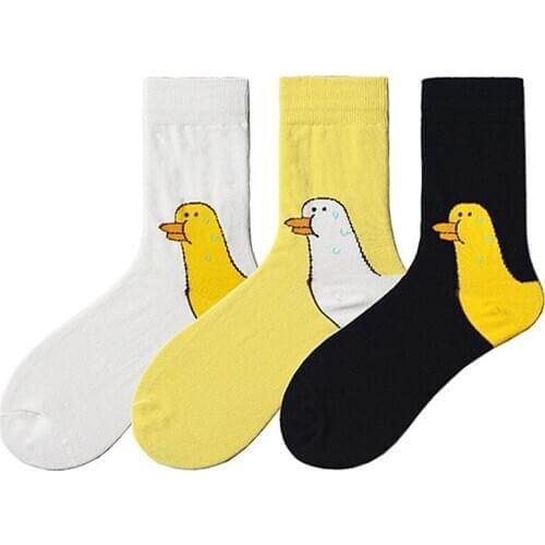 Womens spring autumn personality cartoon duck pattern small animal printing funny socks Harajuku wild fashion solid color socks