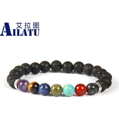 Ailatu New Design High Quality Lava Rock Stone Beads with 7 Chakra Healing Yoga Meditation Bracelet for Couple Gift