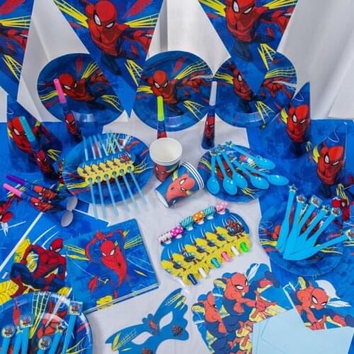 Disney Cartoon Avengers Spiderman Boy Favor Party Cup Plate Napkin Straw Birthday Disposable Tableware 6pcs Supplies