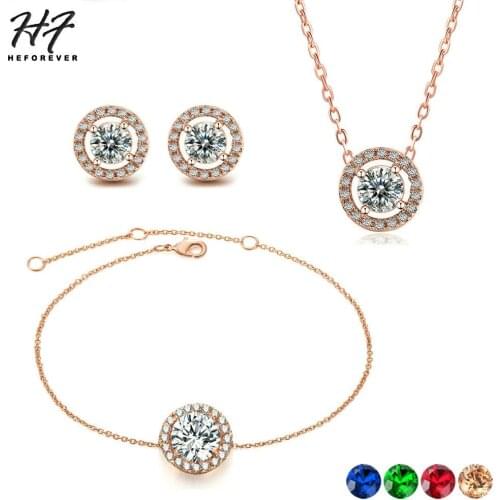 Trendy Jewelry Sets For Women Classic Round Cubic Zirconia 5 Color 3PCS Bracelet Necklace Earrings Fashion Jewelry S422 S430