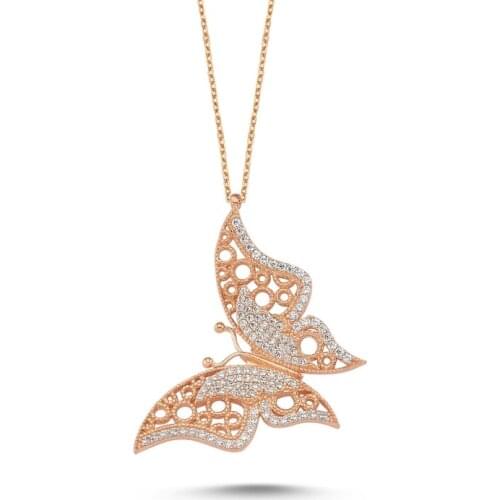 Silverlina Silver Zircon Stone Butterfly Necklace