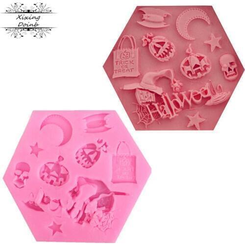 DIY Halloween Chocolate Silicone Molds Bat Pumpkin Sugar Candy Jelly Moulds Cupcake Party Fondant Cake Decorating Tools