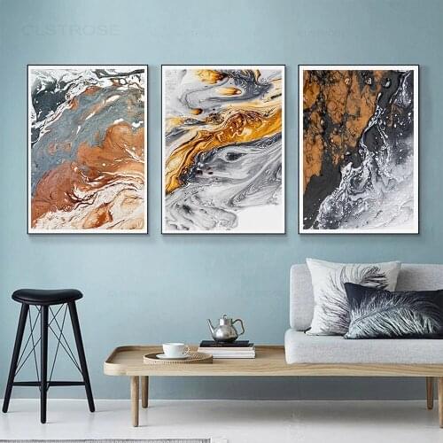 Nordic Poster Abstract Golden Oil Canvas Painting Waves Gallery Wall Art Pictures for Living Room Modern Home Decoration